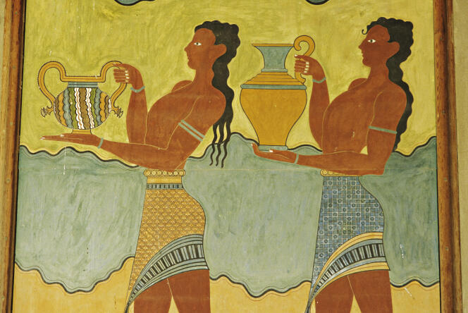 Fresque des porteurs de vases, Cnossos, en Crète (Age du bronze).