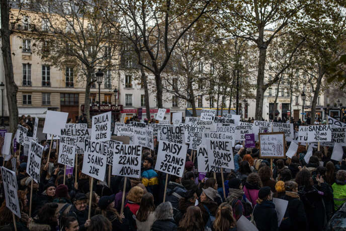 Manifestation contre les violences faites aux femmes, à l’appel du collectif féministe #NousToutes, à Paris, le 23 novembre.