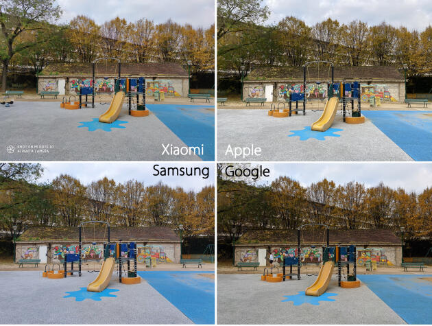Comme souvent, le smartphone de Samsung fait une erreur de colorimétrie qui peut gêner les personnes très sensibles aux couleurs : le sol se pare d’une teinte bleutée guère très flatteuse.