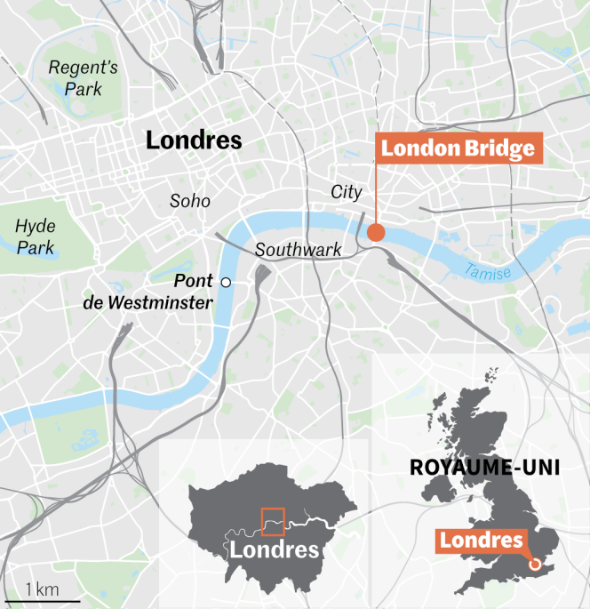 Carte de situation du pont de Londres (« London Bridge »).