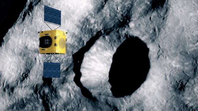 Vue d’artiste de la sonde Hera, qui ira mesurer les effets de l’impact du satellite américain DART sur la lune de l’astéroïde Didymos.