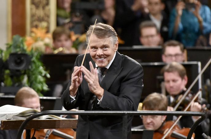Le chef d’orchestre Mariss Jansons dirigeant l’Orchestre philharmonique de Vienne, en janvier 2016.