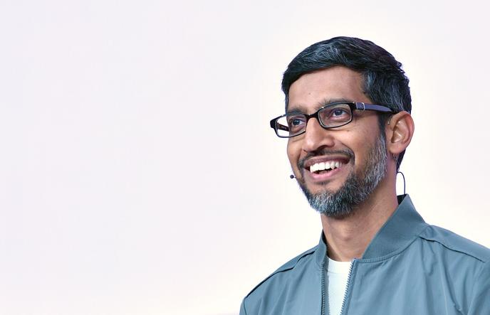 Sundar Pichai s’exprime depuis le Shoreline Amphitheatre, à Mountain View, en Californie le 7 mai.