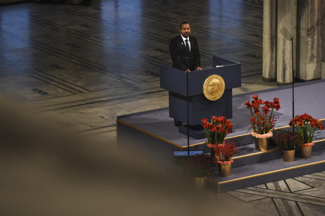 Le premier ministre éthiopien, Abiy Ahmed, lors de son discours de réception du prix Nobel de la paix, à Oslo, le 10 décembre 2019.