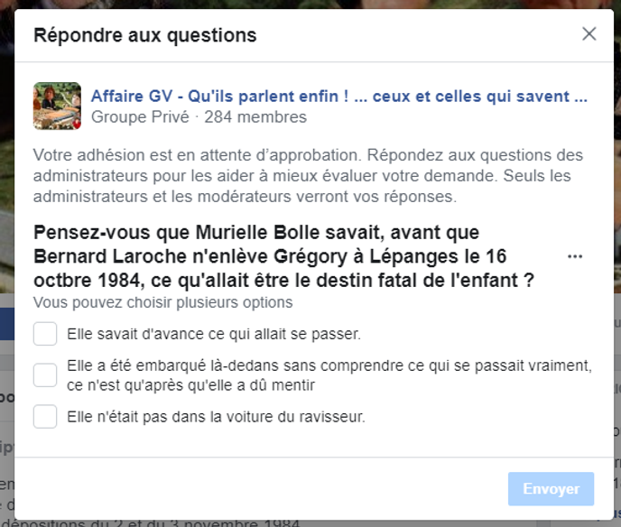 Question from the administrators of a group dedicated to the case to those who wish to enter.