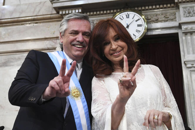 Le nouveau président argentin Alberto Fernandez et sa vice-présidente Cristina Fernandez de Kirchner lors de sa cérémonie d’inauguration au Congrès de Buenos Aires, le 10 décembre.