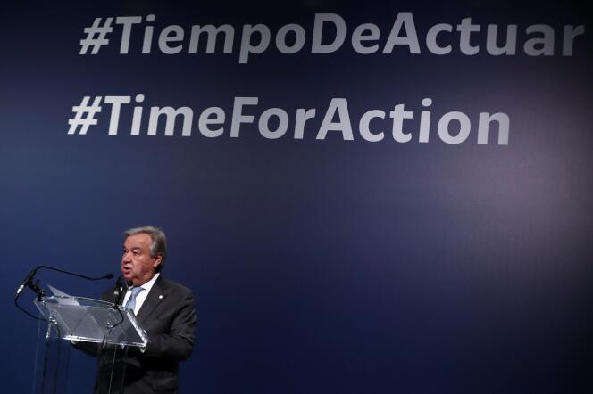 Le secrétaire général des Nations unies, Antonio Guterres, lors de la COP25 à Madrid, le 12 décembre.