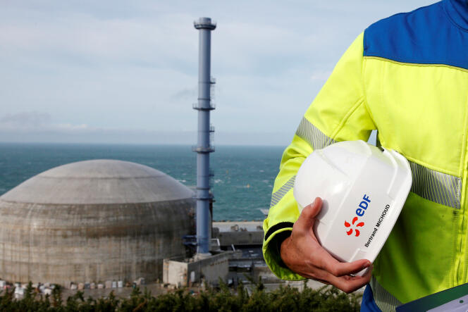 Sur le chantier de l’EPR (réacteur nucléaire de troisième génération) de Flamanville, dans la Manche, en novembre 2016.