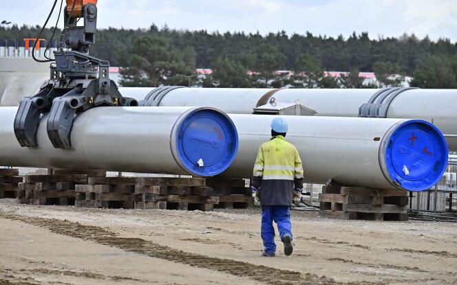 Sur le chantier de Nord Stream 2, à Lubmin, dans le nord-est de l’Allemagne, le 26 mars.