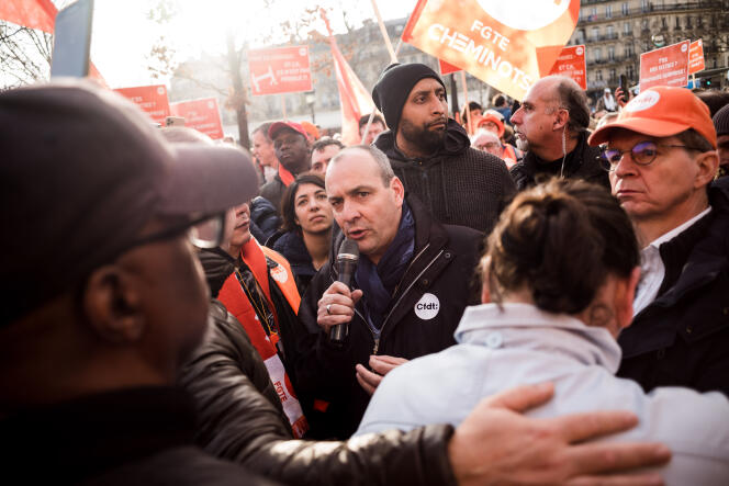Le secrétaire général de la CFDT Laurent Berger s’adresse aux militants le 17 décembre à Paris.