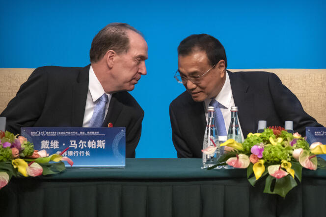 Le président de la Banque mondiale, David Malpass, et le premier ministre chinois, Li Keqiang, à Beijing le 21 novembre.