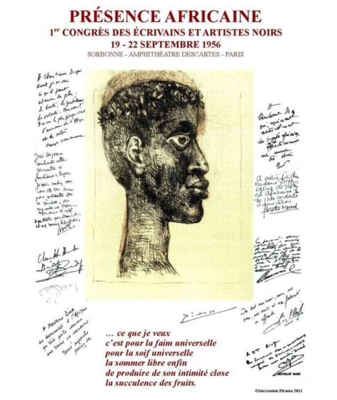Le peintre Pablo Picasso, en soutien à la lutte de « l’homme noir universel », a dessiné l’affiche du premier Congrès des écrivains et artistes noirs qui se déroula à la Sorbonne, à Paris, du 19 au 22 septembre 1956.