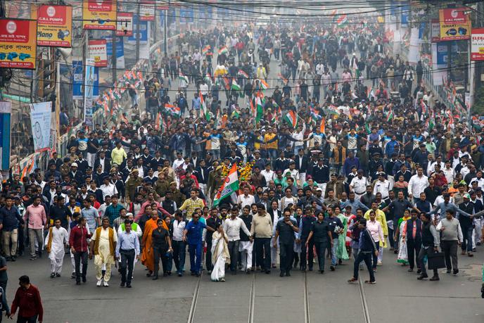 A protest rally against the Citizenship Law, in Calcutta (India), Thursday, December 26, 2019.