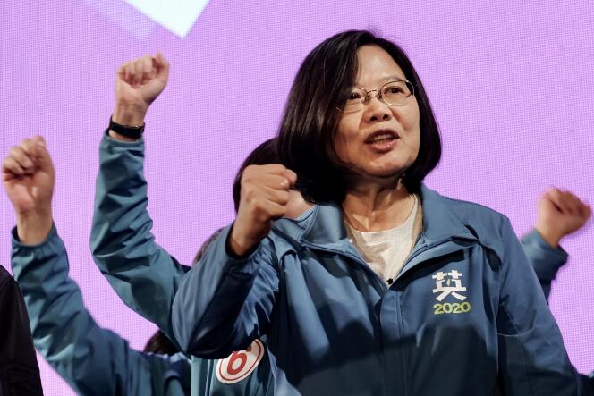 Tsai Ing-wan lors de sa victoire à l’élection présidentielle taïwanaise, le 5 janvier 2020 à Taipei.