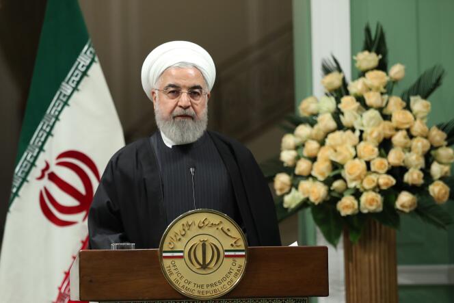 Le président iranien Hassan Rohani le 12 janvier 2020 lors d’une conférence de presse conjointe avec l’émire du Qatar à Téhéran.
