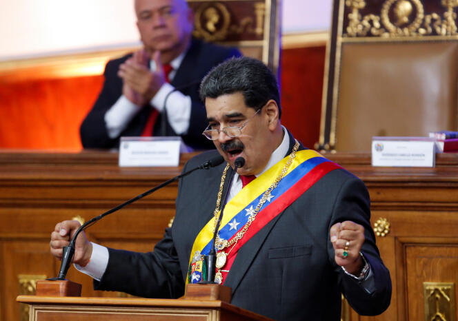 Le président vénézuélien, Nicolas Maduro, le 14 janvier devant l’assemblée nationale constituante à Caracas.