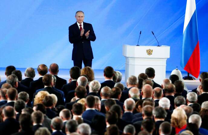 Vladimir Poutine lors de son allocution annuelle devant les membres du Parlement et les élites politiques, mercredi 15 janvier, à Moscou.
