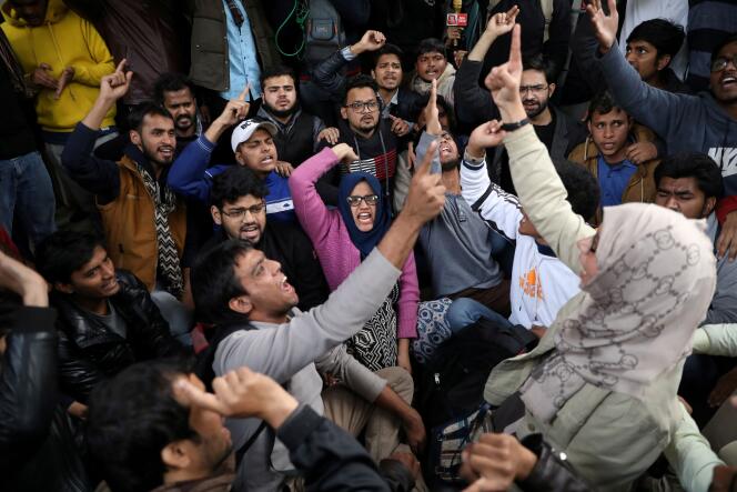 Manifestation d’étudiants de l’université Jamia Millia Islamia, à New Delhi, le 13 janvier.