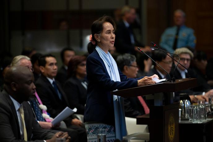 Aung San Suu Kyi devant la Cour internationale de justice (CIJ), le 11 décembre 2019.