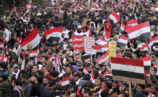 Les partisans du clerc chiite Moqtada al-Sadr se réunissent à Bagdad, en Irak, vendredi 24 janvier 2020.