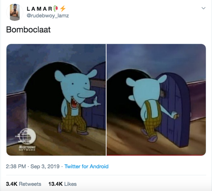Le tweet à l’origine du mème « bomboclaat » en ligne.