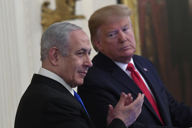 Benyamin Nétanyahou et Donald Trump, lors de la présentation du plan de « paix » américain à la Maison Blanche, à Washington, le 28 janvier.