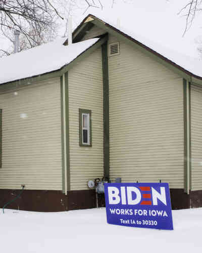 A Des Moines, une pancarte de soutien au candidat démocrate Joe Biden, le 25 janvier.