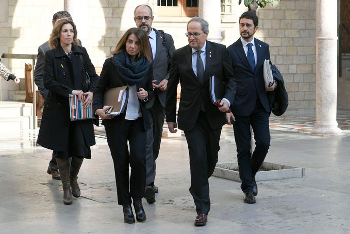 Le président catalan Quim Torra (au premier plan), mercredi 29 janvier 2020 à Barcelone.