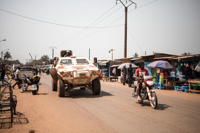 Une patrouille de la Minusca dans le quartier à majorité musulmane du PK5, à Bangui, le 7 janvier 2020.
