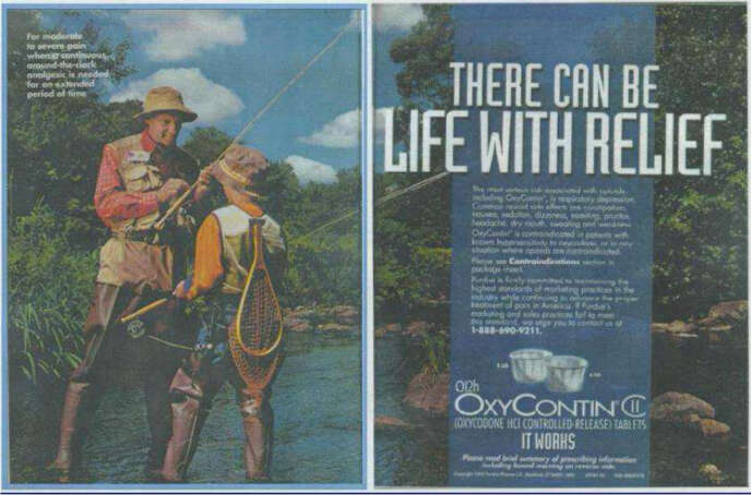Publicité de 2006 pour l’Oxycontin avec le slogan « Il peut y avoir une vie sans douleur ».