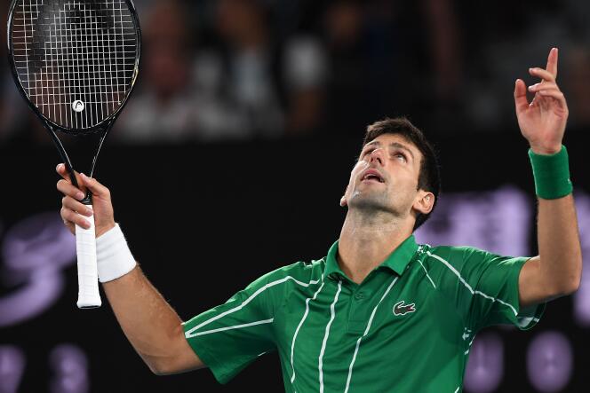 Novak Djokovic lors de son match face à Dominic Thiem en finale de l’Open d’Australie.