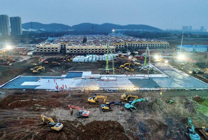 Le chantier de construction du nouvel hôpital de Wuhan, en Chine, le 27 janvier 2020.