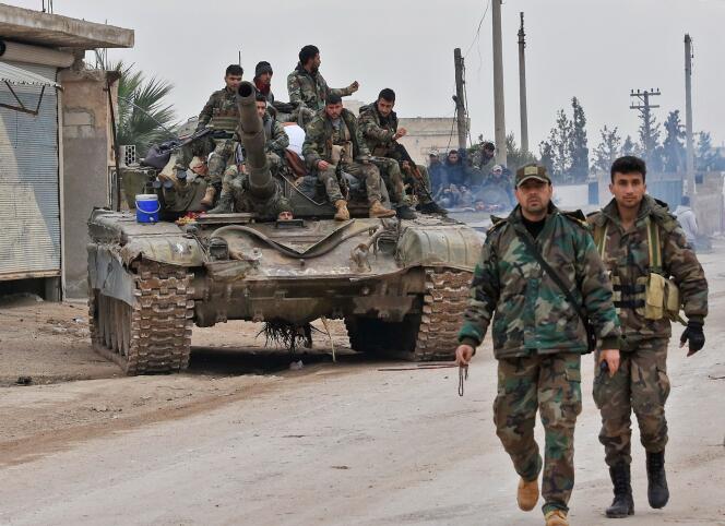 Des soldats de l’armée syrienne, dans la province d’Idlib, le 5 février.
