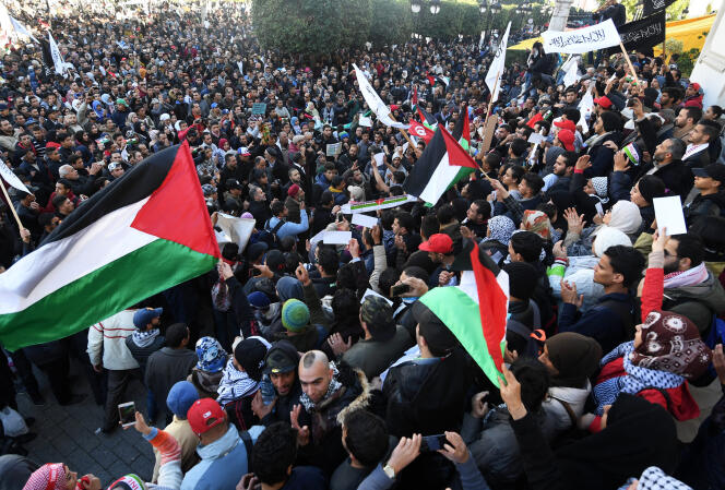 Manifestation propalestienne à Tunis, le 8 décembre 2017, contre la reconnaissance par le président américain Donald Trump de Jérusalem comme capitale d’Israël.