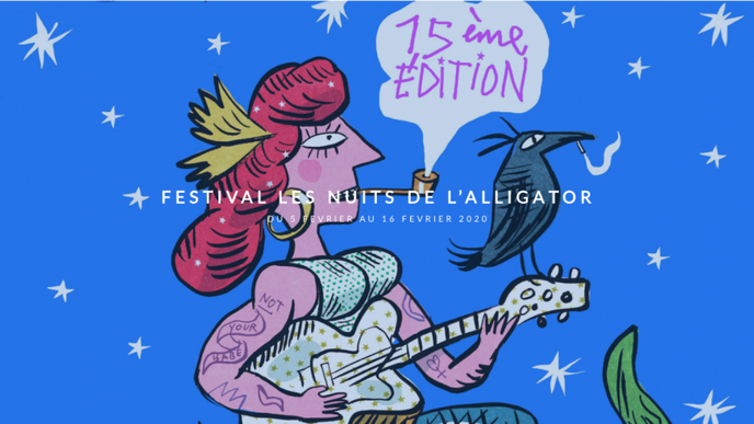 Affiche de la 15e édition du festival Les Nuits de l’alligator, dont les représentations auront lieu dans plusieurs villes de France en février.