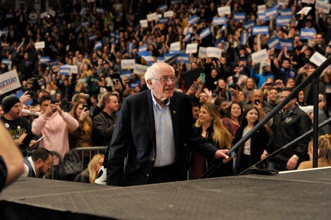 Bernie Sanders, lors d’un meeting de campagne à Durham (New Hampshire), le 10 février.
