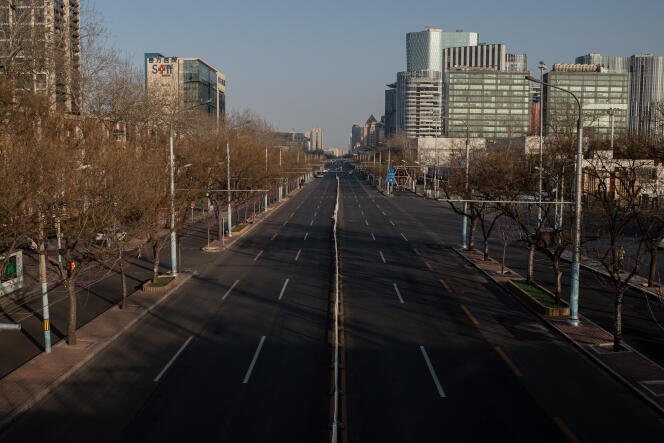 Une rue déserte de Pékin en raison de l’épidémie due au coronavirus, le 3 février.