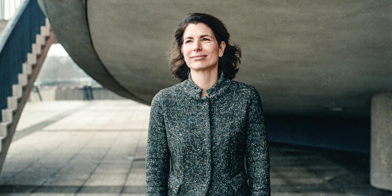 Germany, Berlin, January 22th 2020. Portrait of Corinne Hershkovitch at the terrace of 'Haus der Kulturen der Welt' next to the Federal Chancellery.