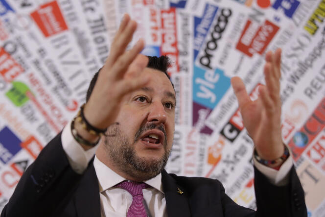 Matteo Salvini, chef de file de la Ligue (extrême droite), à Rome, le 13 février.