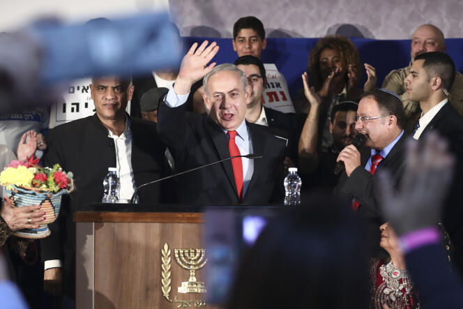 Le premier ministre israélien, Benyamin Nétanyahou, lors d’un meeting électoral à Rosh Haain, le 13 février 2020.