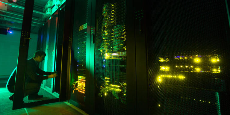 An employee opens a cabinet door of the Sberbank and SberCloud Christofari supercomputer during an event to mark its launch into commercial operation inside the Sberbank PJSC data processing center (DPC) at the Skolkovo Innovation Center in Moscow, Russia, on Monday, Dec. 16, 2019. As Sberbank expands its technology offerings, the Kremlin¬†is backing legislation aimed at keeping the country's largest internet companies under local control by limiting foreign ownership. Photographer: Andrey Rudakov/Bloomberg via Getty Images