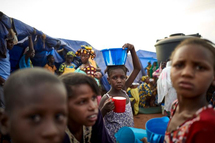 Dans un camp de déplacés à Faladié, un quartier de Bamako, au Mali, en mai 2019.