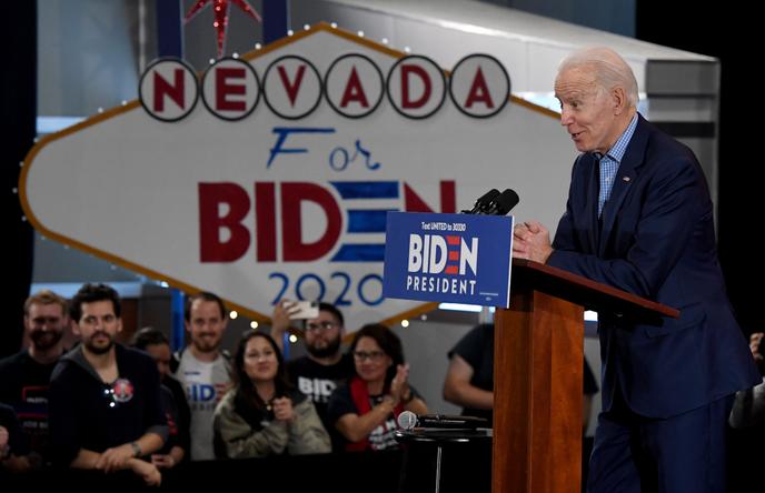 L’ancien vice-président Joe Biden, lors du caucus du Nevada, 3e État du pays à voter pour la nomination du candidat démocrate, le 22 février.