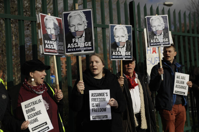 Lors d’une manifestation de soutien à Julian Assange, à Londres, le 25 février.