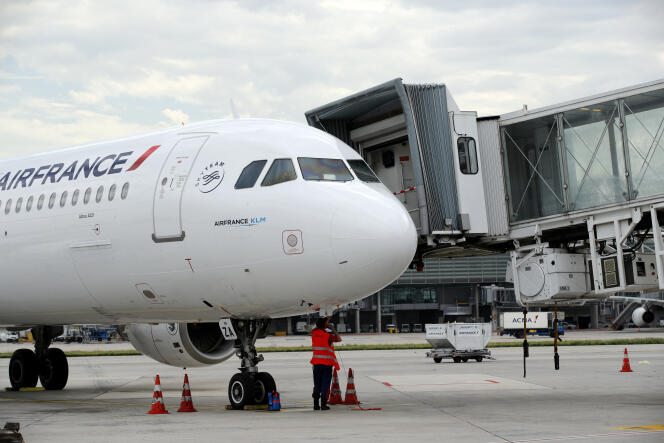 Un Airbus A321 d’Air France, à l’aéroport de Roissy-Charles-de-Gaulle, près de Paris, en juin 2019.