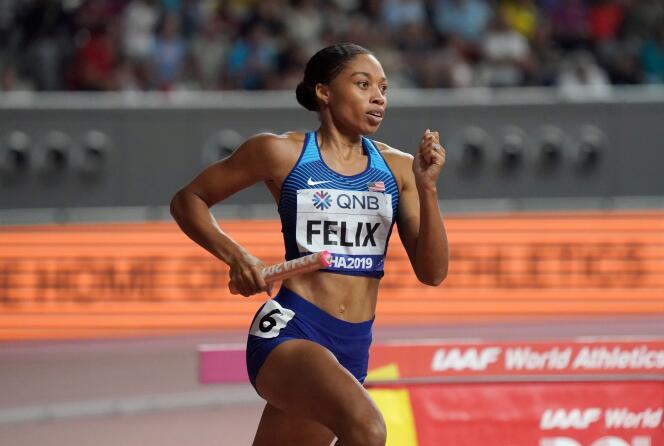 La championne d’athlétisme américaine Allyson Felix, ici au Qatar le 5 octobre 2019, a subi des pressions de son équipementier lors de sa grossesse.