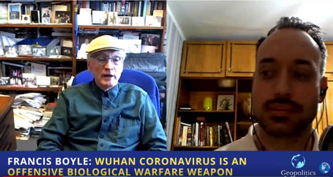 Francis Boyle, l’ancien juriste auteur d’un livre sur l’anthrax, voit derrière le coronavirus le bras de la Chine.