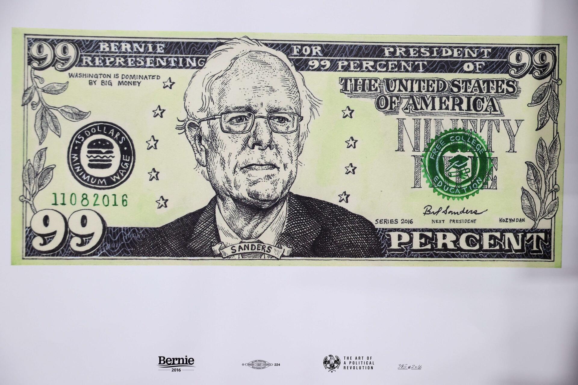 Un poster à vendre à Essex Junction (Vermont), où le candidat Bernie Sanders passe la soirée du Super Tuesday.