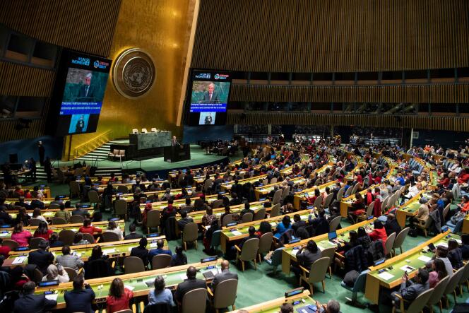 Une assemblée présidée par le secrétaire général de l’ONU, Antonio Guterres, au siège des Nations unies, à New York, le 6 mars 2020.