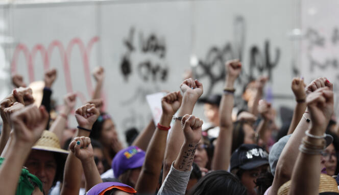 Lors de la marche à l’occasion de la Journée internationale des droits des femmes, le 8 mars, à Mexico.